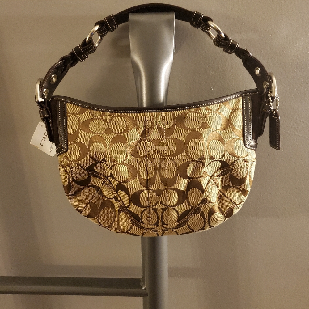 Coach Brown & Beige Canvas Hobo Bag